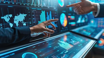 Big data analysis business technology concept on air virtual screen