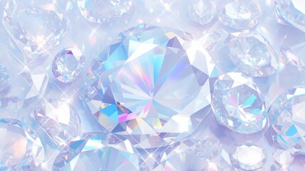 Fototapeta premium Made of clear diamonds, shiny translucent, simple bright clear background with diamond texture, light reflection effect, high resolution, detailed texture, sparkling effect, vivid colors like sparklin