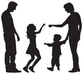 Vector silhouette of mother and father with her children on white background