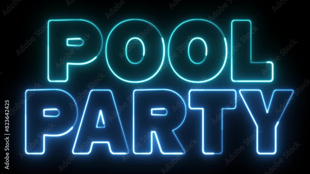 Poster pool party text font with neon light. luminous and shimmering haze inside the letters of the text po