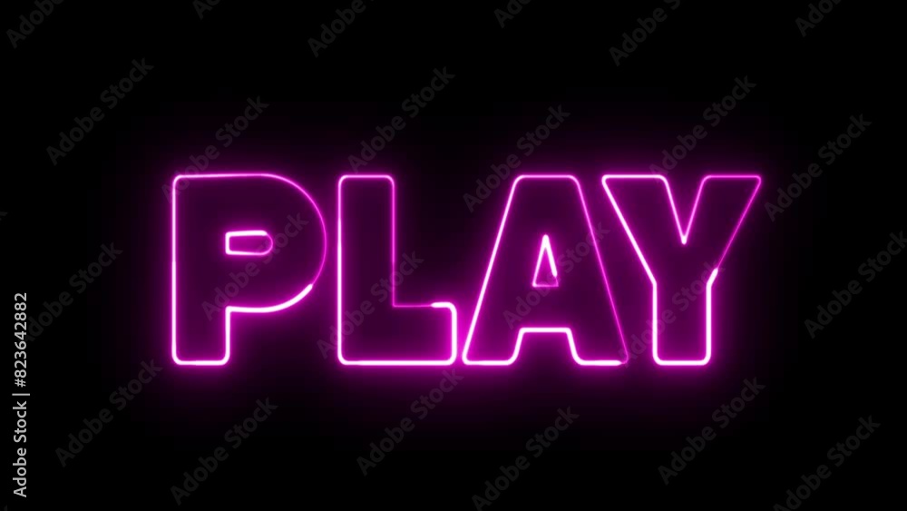 Poster play text font with neon light. luminous and shimmering haze inside the letters of the text play. pl