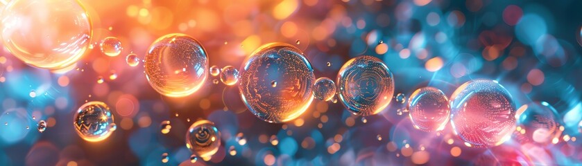 Vibrant abstract background with colorful bubbles and glowing bokeh, creating a dreamy and whimsical visual effect.