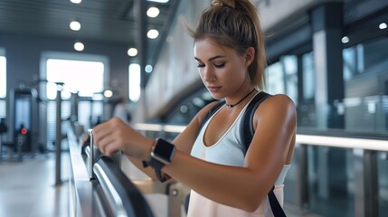 Fototapeta premium Young Fit Woman Lifting Weights in a Modern Gym