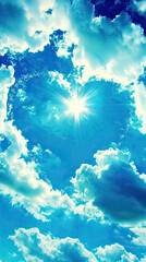 love in the air concept with blue sky with love clouds and sun shining 
