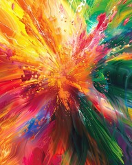 Obraz premium Abstract depiction of a wild festival, explosive, colorful, frenzied, unconventional, dynamic, pulsating in the energetic celebration concept, High resolution.