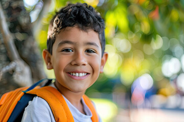 happy smiling Latino child in the park 