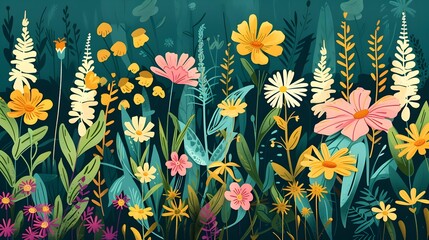 Obraz premium Vibrant Wildflower Meadow in Bold Stylized Pop Art