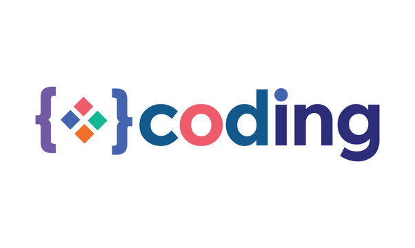 coding programming text or typography letter logo  with icon design template vector, coders programmers logo design template vector