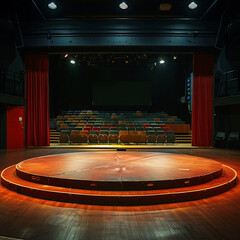 An empty platform as a mockup with a stage for events in the background
