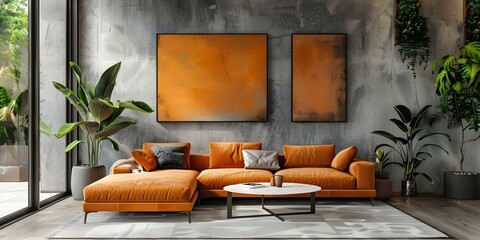 Modern living room with minimal art decor and warm tones. Concept Minimalist Decor, Modern Living Room, Warm Tones, Art Deco Style