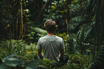 Relaxed yoga person meditating outdoors feel connection harmony with nature illustration made with Generative AI