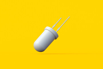 Falling light-emitting diode on orange background. Led bulb. Electronic component. Modern saving energy technology. Electrical semiconductor. 3d render