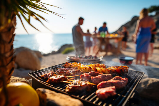 People having nice rest at the beach summer beautiful day weekend vacation time Generative AI picture