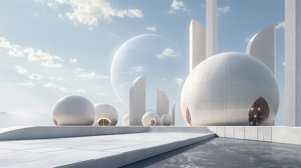 A Modern Minimalist White Dome-Shaped Building.