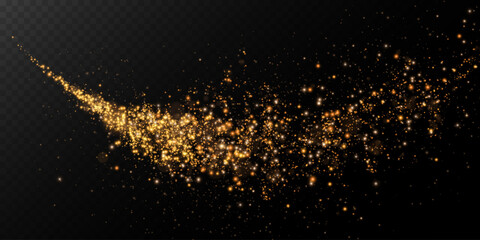 Sparks of dust and golden stars shine with special light. Vector sparks on transparent light background. Christmas light effect. Sparkling particles of magic dust.	