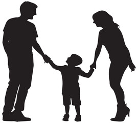 Vector silhouette of family on white background. Symbol of mother, father, son, daughter