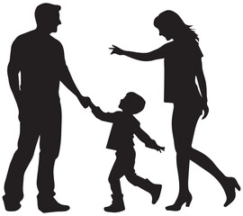 Vector silhouette of family on white background. Symbol of mother, father, son, daughter