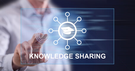 Man touching a knowledge sharing concept