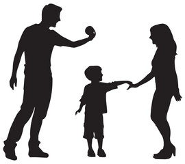 Vector silhouette of family on white background. Symbol of mother, father, son, daughter