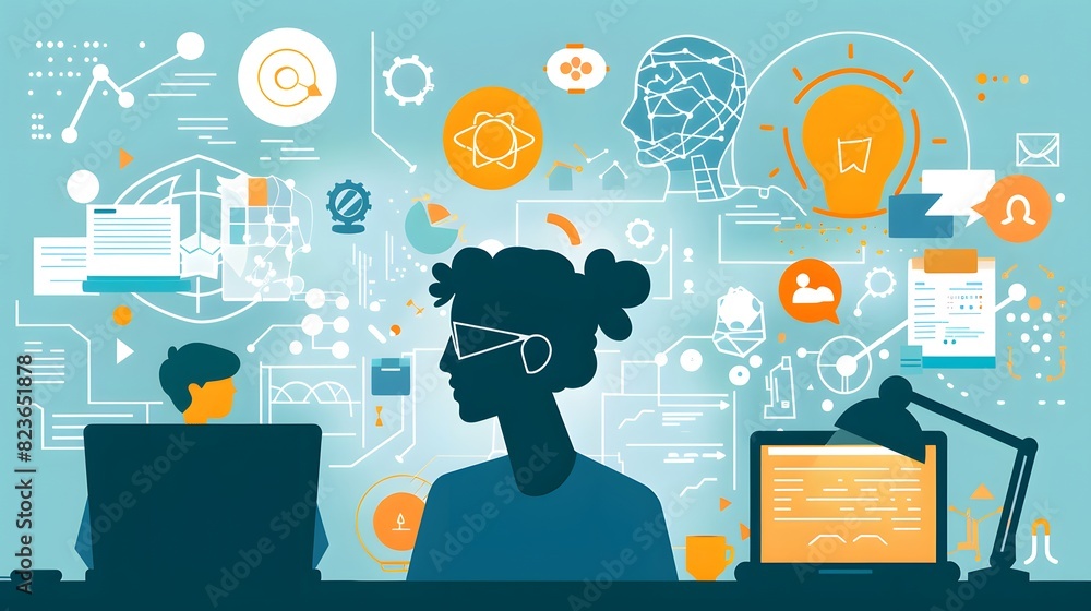 Poster the concept of adaptive learning, illustrating how algorithms personalize educational experiences fo