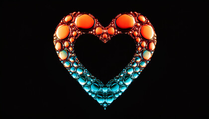 Obraz premium Abstract heart made of water droplets against black background. Love and romantic concept.