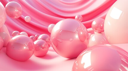 A group of pink balloons on a pink surface. 