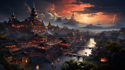 Contemporary An Ancient Chinese City Cityscape Background