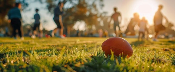 Flag Football Game At A Community Park With Copy Space, Football Background