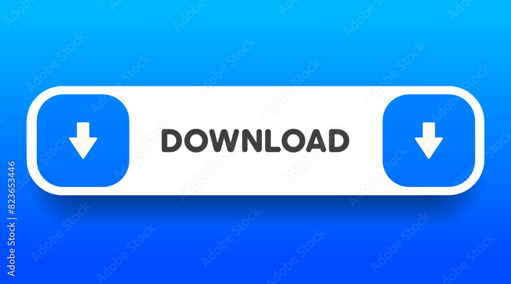 Aufkleber 3D download button icon. Upload icon. Down arrow bottom side symbol. Click here button. Save cloud icon push button for UI UX, website, mobile application.
