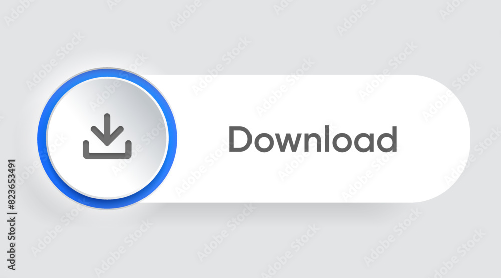 Fototapete 3D download button icon. Upload icon. Down arrow bottom side symbol. Click here button. Save cloud icon push button for UI UX, website, mobile application.
