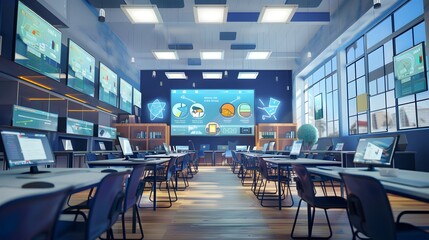 a dynamic virtual learning environment (VLE) where students and teachers interact, collaborate, and access educational resources in an immersive online classroom setting.