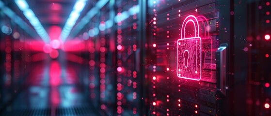 Obraz premium Digital lock for cyber security selective focus, secure data, vibrant, overlay, server room