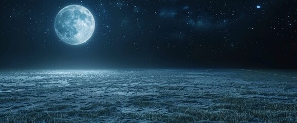 Football Field Illuminated By A Full Moon With Copy Space, Football Background