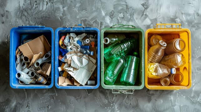 Color-Coded Recycling Bins Sorted