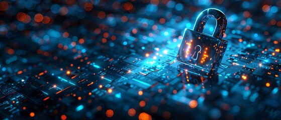 Digital safeguard symbol selective focus, data privacy, ethereal, blend mode, computing hub