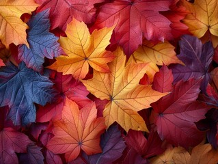Fototapeta premium Macro image of a lively maple leaf. Bright red to yellow gradient