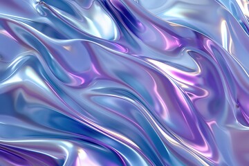 Fototapeta premium Abstract pink purple liquid metal background. Holographic chrome smooth gradient waves industrial backdrop. Shining bent surface with ripples, reflections. Swirl blue fluid melting wavy flowing motion