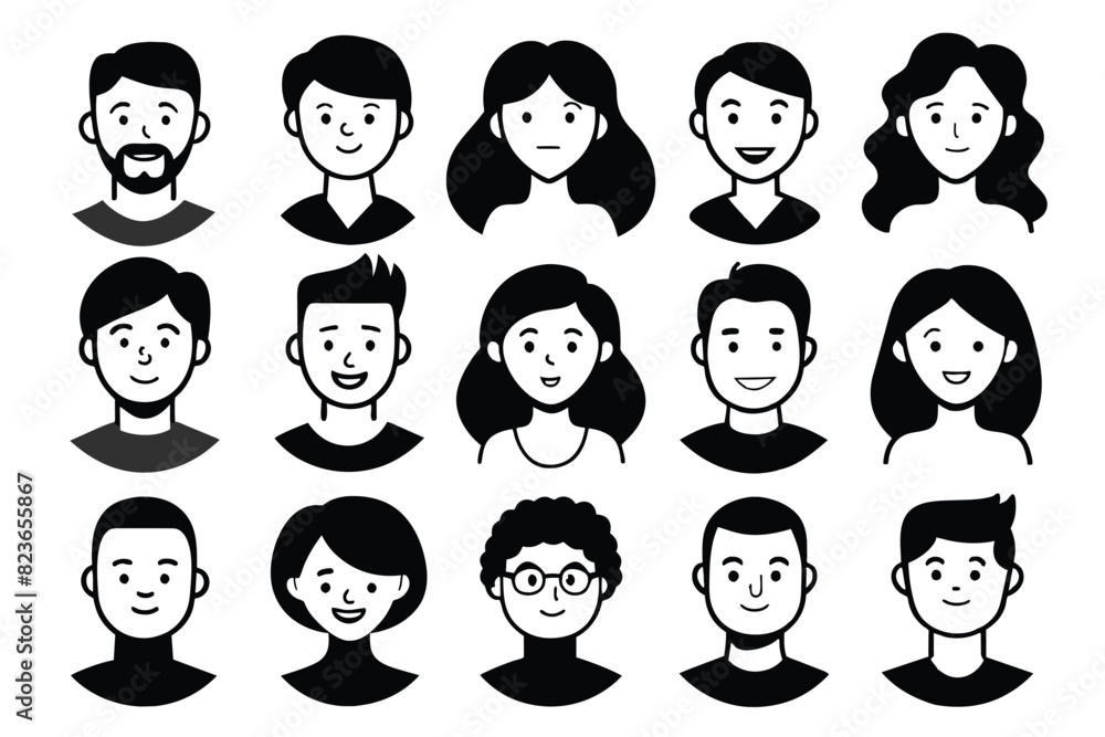 Wall mural Hand drawn human faces doodle vector set