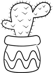 Cactus in a Pot Line Drawing. Vector illustration