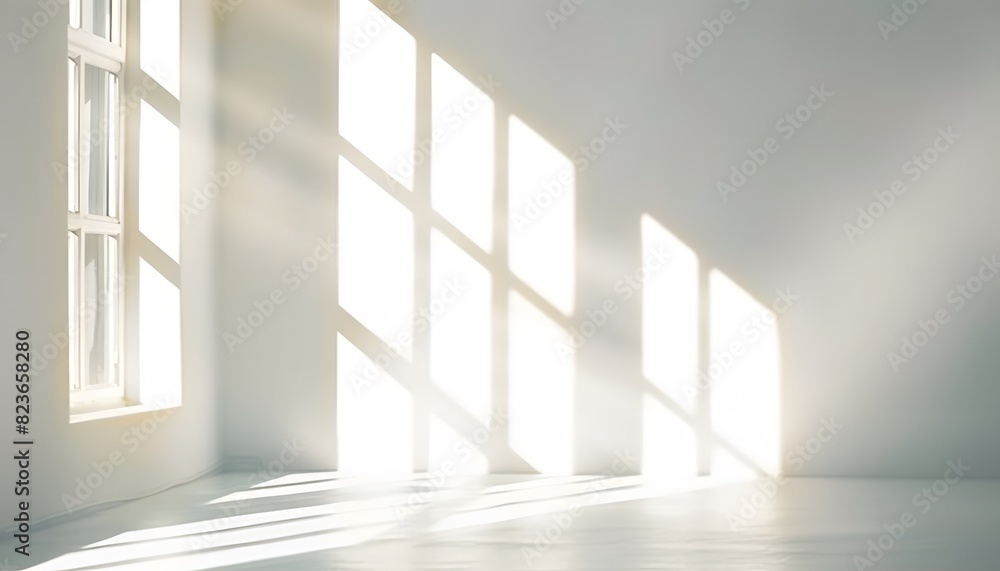 Poster realistic and minimalist blurred natural light windows shadow overlay on wall paper texture abstract