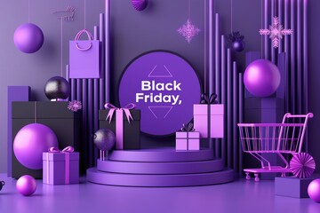 Design Banner for Exclusive Product Promotion Podium Special "Black Friday" with Purple and Black Colors Visual. Generative AI