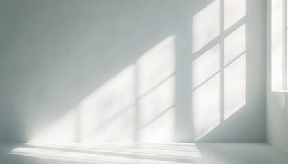 Fototapeta premium realistic and minimalist blurred natural light windows shadow overlay on wall paper texture abstract background minimal abstract light white background for product presentation