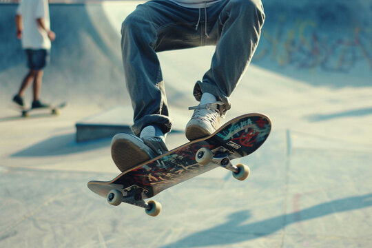 Person with skateboard weekend hobby in skate park generative ai technology - Powered by Adobe