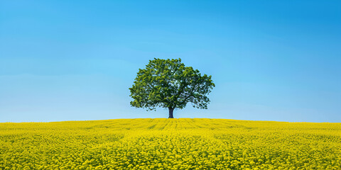 tree in the field of sunflowers