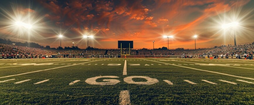 Friday Night Lights Over A High School Football Game With Copy Space, Football Background
