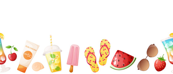 Summer holiday seamless border. Summer vacation horizontal banner concept