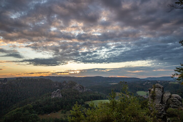 Landscape shot in the morning in a rocky landscape. On and around the Bastei Bridge in the Elbe...