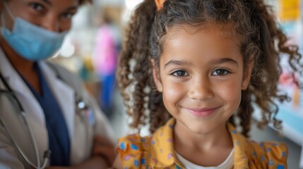 diverse healthcare setting, a middle eastern girl at a clinic getting a flu shot from a pacific islander male nurse, vibrant posters adorning the walls, in a scene of preventive care awareness