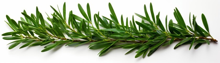 Fototapeta premium Fresh rosemary sprig isolated on white background. Culinary herb used for cooking and garnishing. Aromatic, flavorful, and versatile.