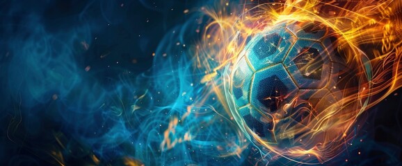 Glowing Football In A Dark, Swirling Background With Copy Space, Football Background